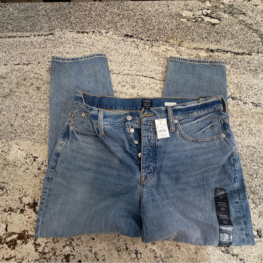 J.Crew Premium Edition High-Rise Straight Jeans Size 33 NWT DMB132 Medium Wash